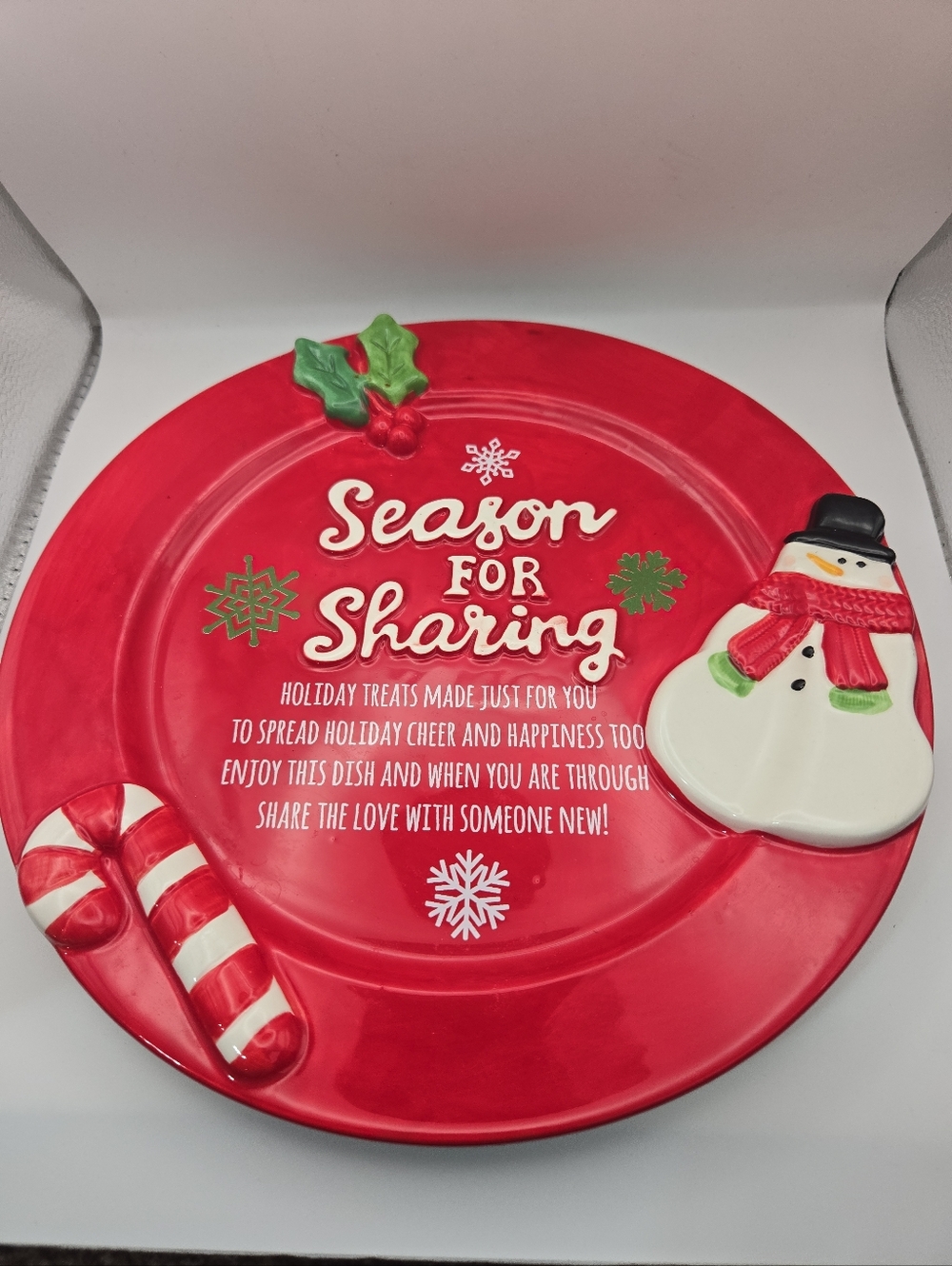 Christmas Serving Plate “Season for Sharing” 10” Snowman Candy Cane Platter